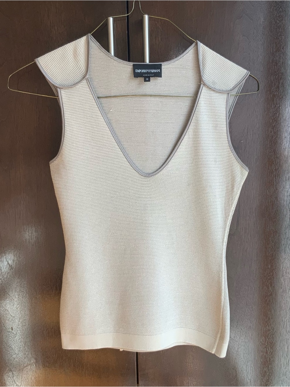 Emporio Armani Taupe Knit V-Neck Sleeveless Top